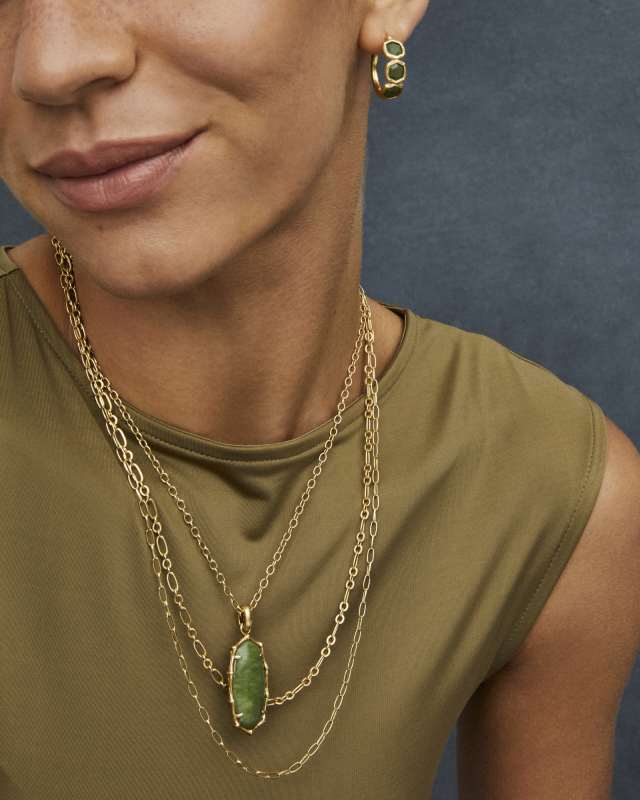 Elle Vintage Gold Bamboo Frame Triple Strand Necklace in Sage Serpentine image number 2.0